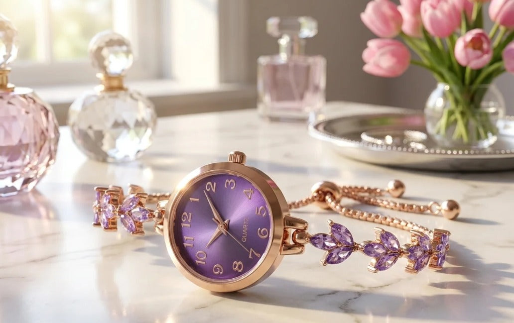 Elegant Purple Crystal Bracelet Watch