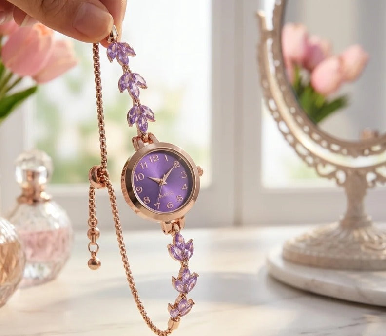 Elegant Purple Crystal Bracelet Watch