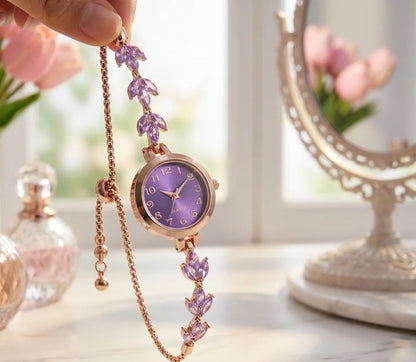 Elegant Purple Crystal Bracelet Watch
