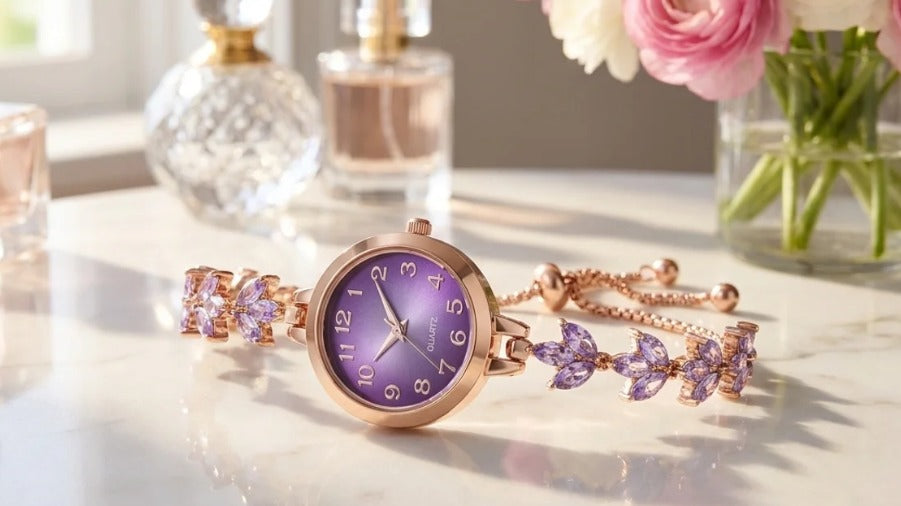Elegant Purple Crystal Bracelet Watch
